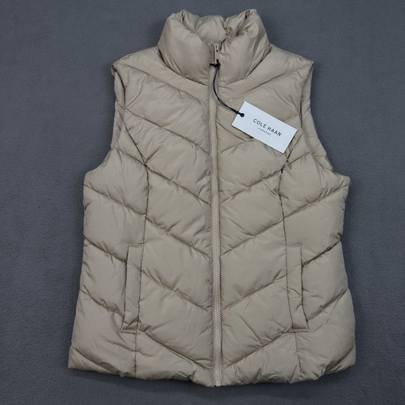 Cole Haan Jackets & Blazers - NWT COLE HAAN Womens Size S Collared Zip Front Chevron Dune Quilted Puffer Vest‎